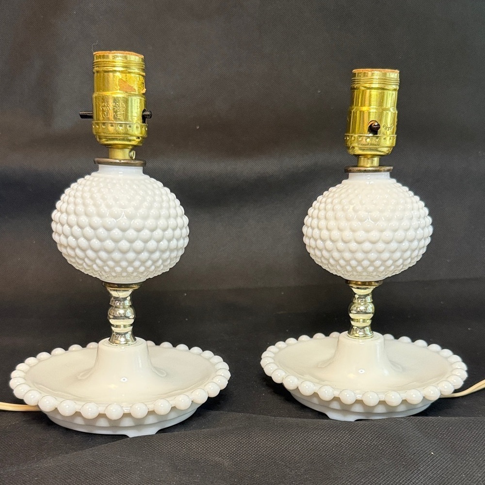 Hobnail Milk Glass Lamps (pair)